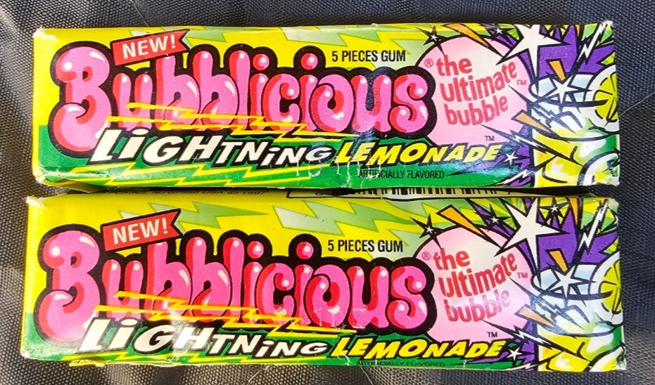 RARE 1997 Bubblicious Lightning Lemonade Gum 2 Sealed Packs ORIGINAL Pre-LeBron RARE 1997 Bubblicious Lightning Lemonade Gum 2 Sealed Packs ORIGINAL Pre-LeBron