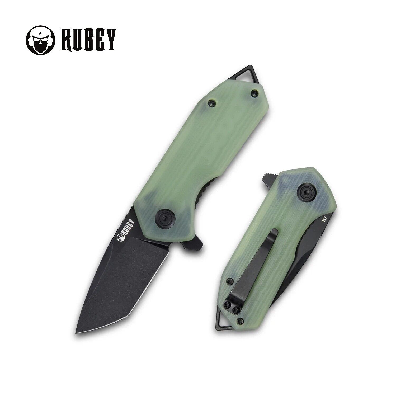 Kubey Campe Flipper Folding Knife Jade G10 Handle D2 Plain Edge Dark SW KU203I