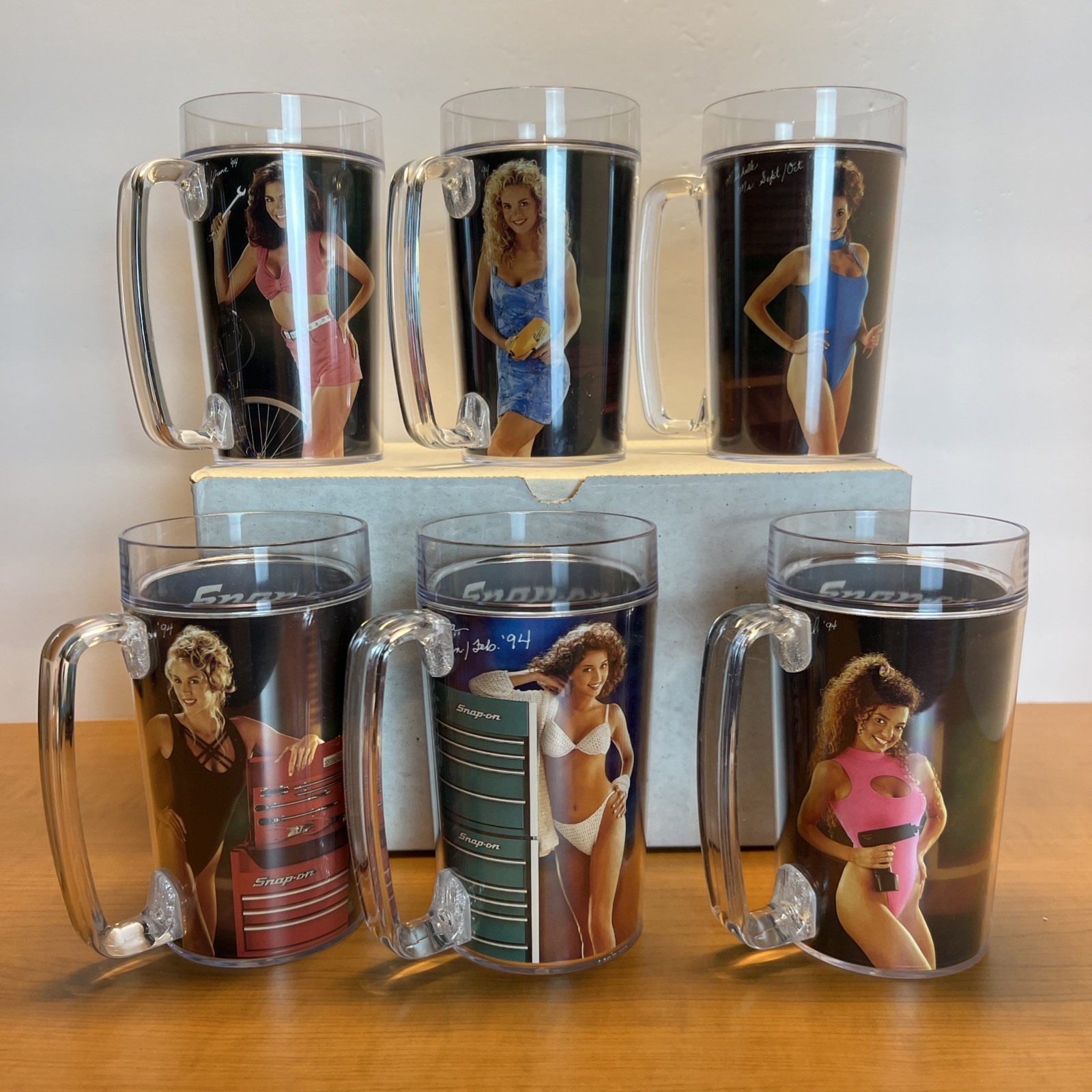 NOS 1994 Snap-On Tools Calendar Girl Insulated Plastic Mug Set - (6) Thermo Cup NOS 1994 Snap-On Tools Calendar Girl Insulated Plastic Mug Set - (6) Thermo Cup