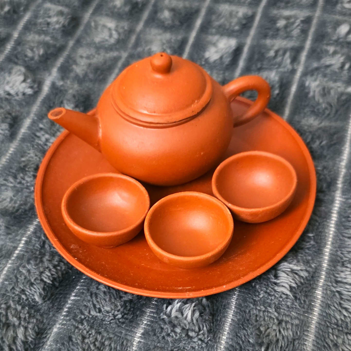 Vintage Miniature Chinese Yixing Red Clay Tea Set - Signed "中國宜興"