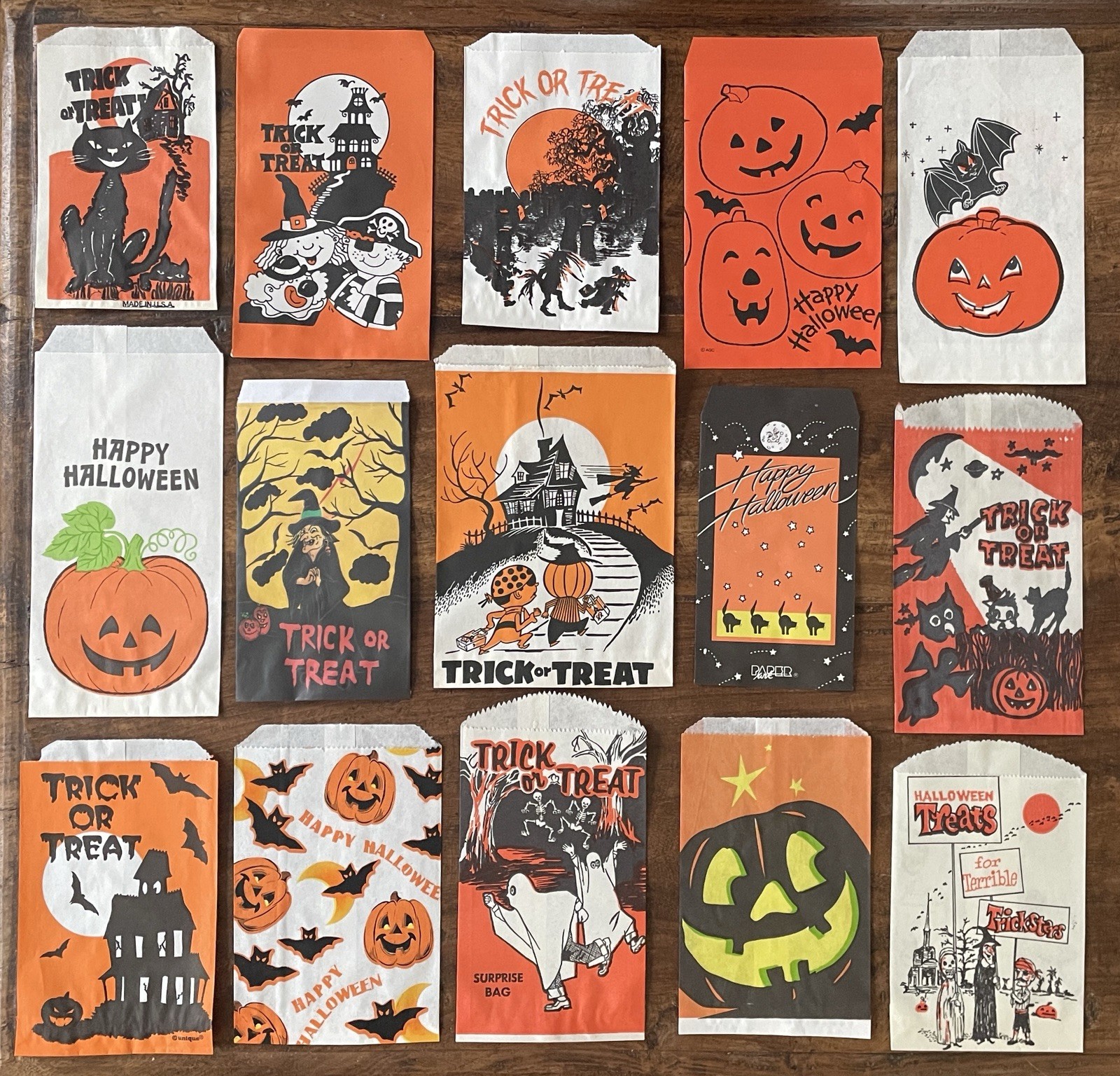 Vintage 1960s-1990s Halloween Paper Trick or Treat Handout Bag Collection Vintage 1960s-1990s Halloween Paper Trick or Treat Handout Bag Collection