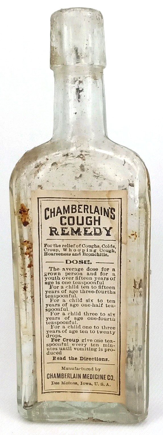 Antique 1880s Advertising Glass Bottle Paper Label Chamberlain & Co Des Moines Antique 1880s Advertising Glass Bottle Paper Label Chamberlain & Co Des Moines