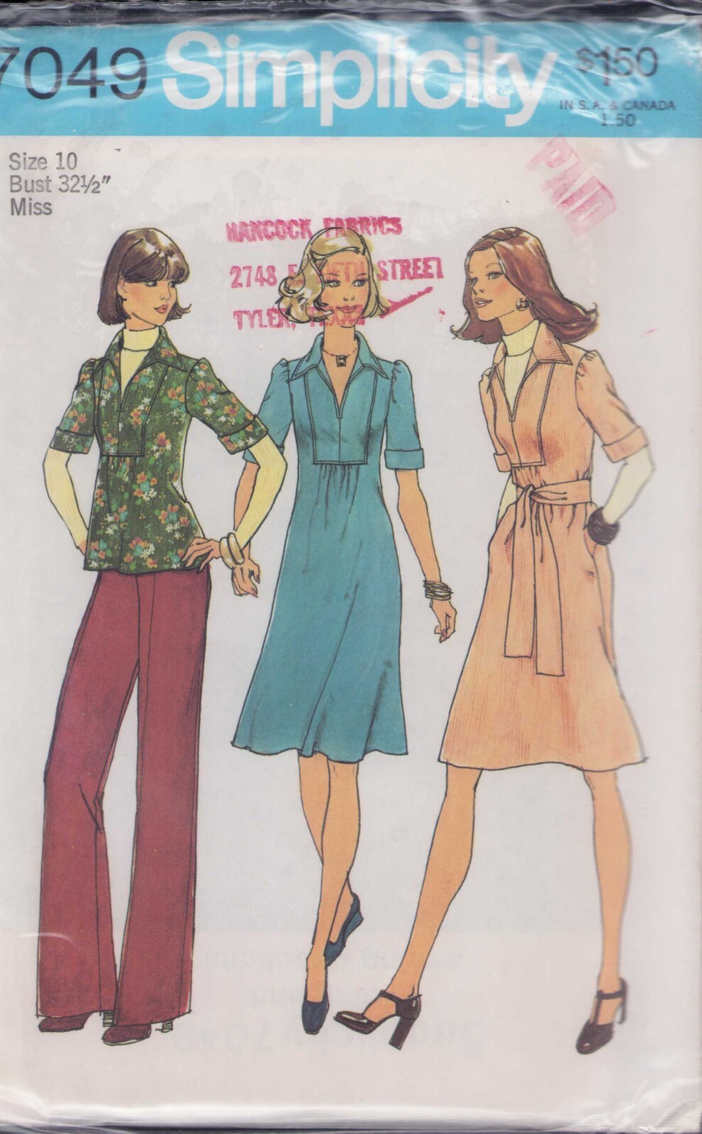 1970s Vintage Dress Top Pants Belt SZ 10 Simplicity 7049 Uncut RARE 1970s Vintage Dress Top Pants Belt SZ 10 Simplicity 7049 Uncut RARE