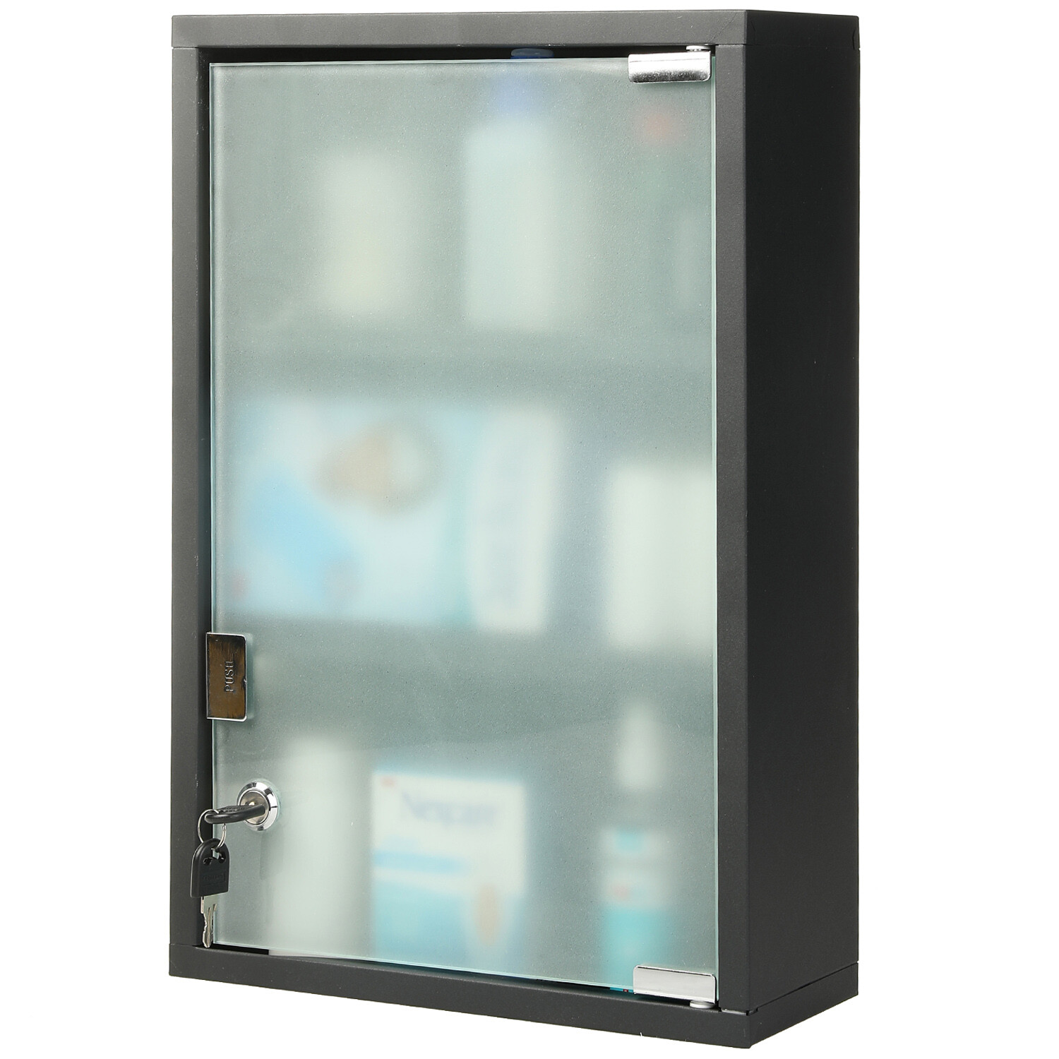 18-Inch Wall-Mounted Metal First Aid Cabinet with Locking Glass Door & Keys 18-Inch Wall-Mounted Metal First Aid Cabinet with Locking Glass Door & Keys