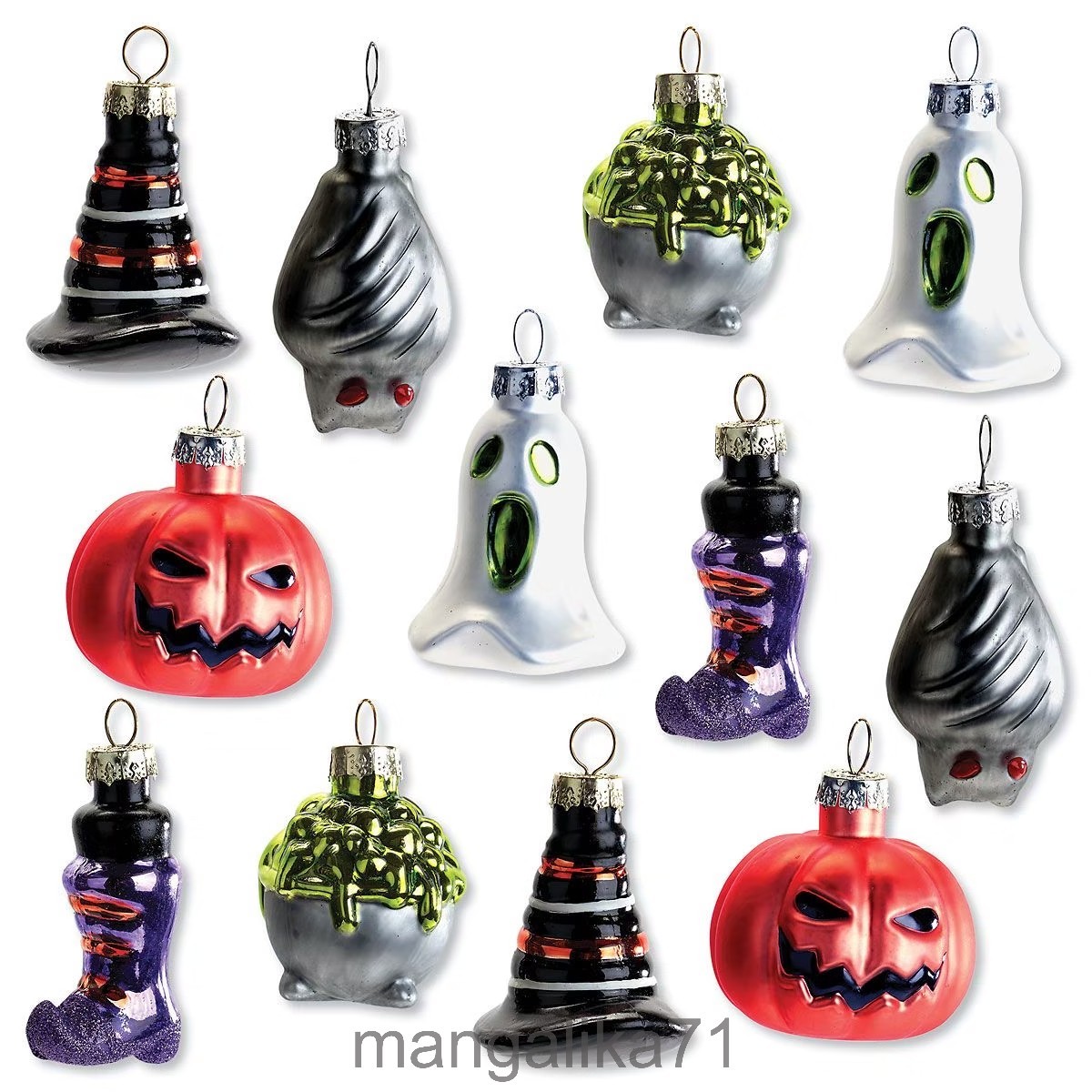 Set of 12 Halloween Glass Ornaments - Set of 12 Halloween Glass Ornaments -