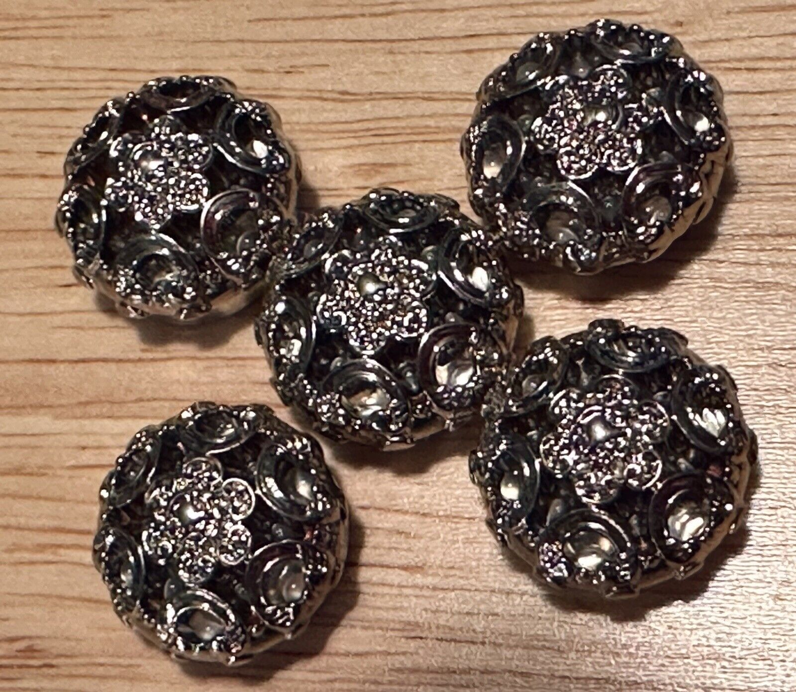 Lot of 5 of  Silver Tone Filigree Floral Ornate Artsy Boho Metal Button Covers