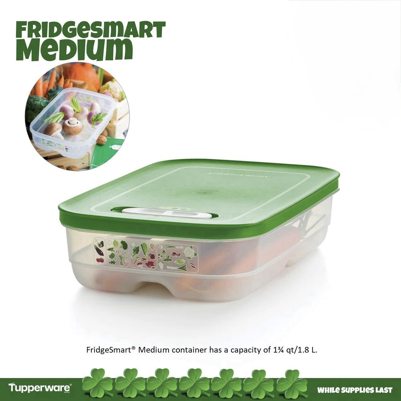 Tupperware Fridgesmart Medium Shallow Container 1.8L / 1.75qt / 7.5 Cup New Tupperware Fridgesmart Medium Shallow Container 1.8L / 1.75qt / 7.5 Cup New