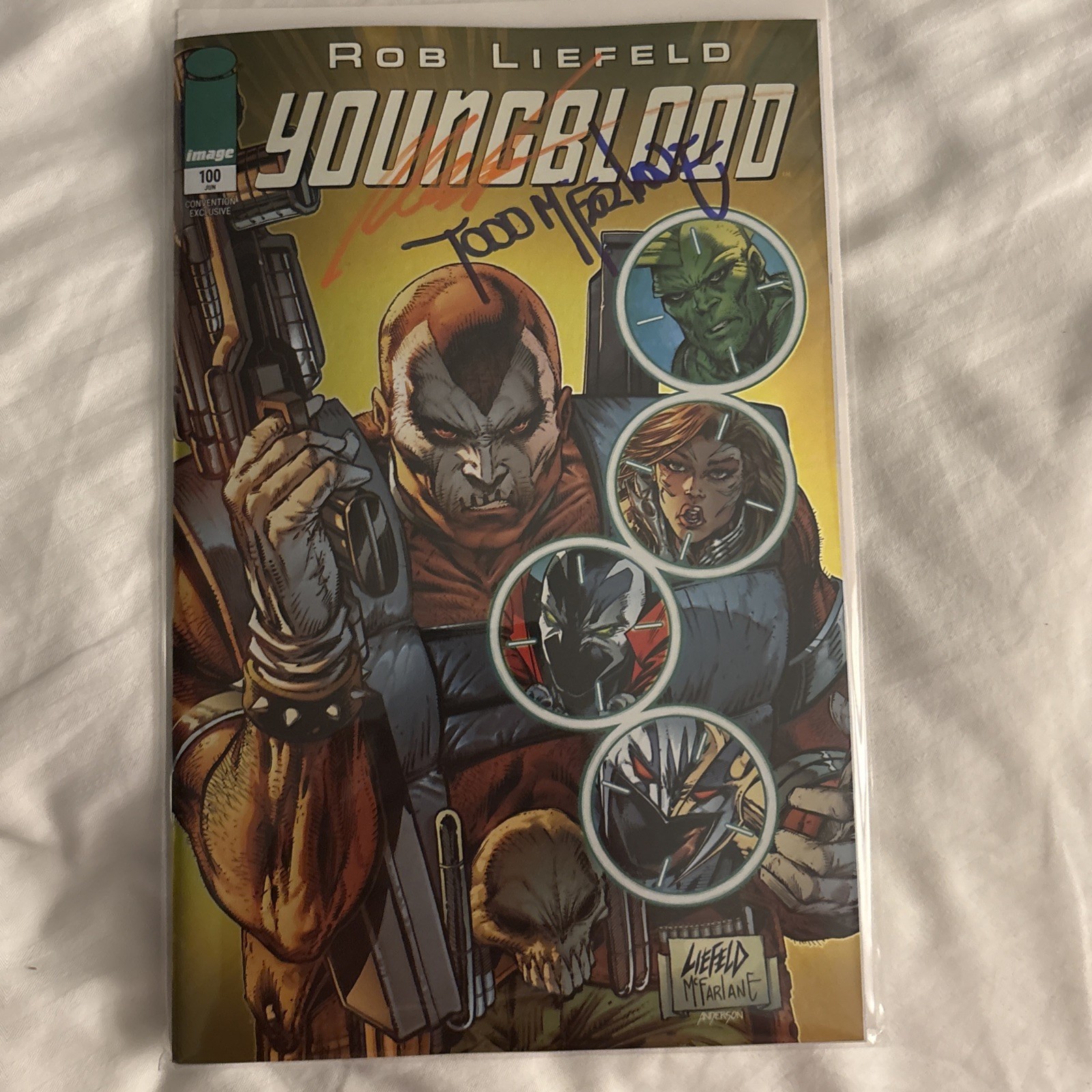 YOUNGBLOOD #100 COVER SDCC exclusive SIGNED LIEFELD (ORANGE INK RARE)  MCFARLANE