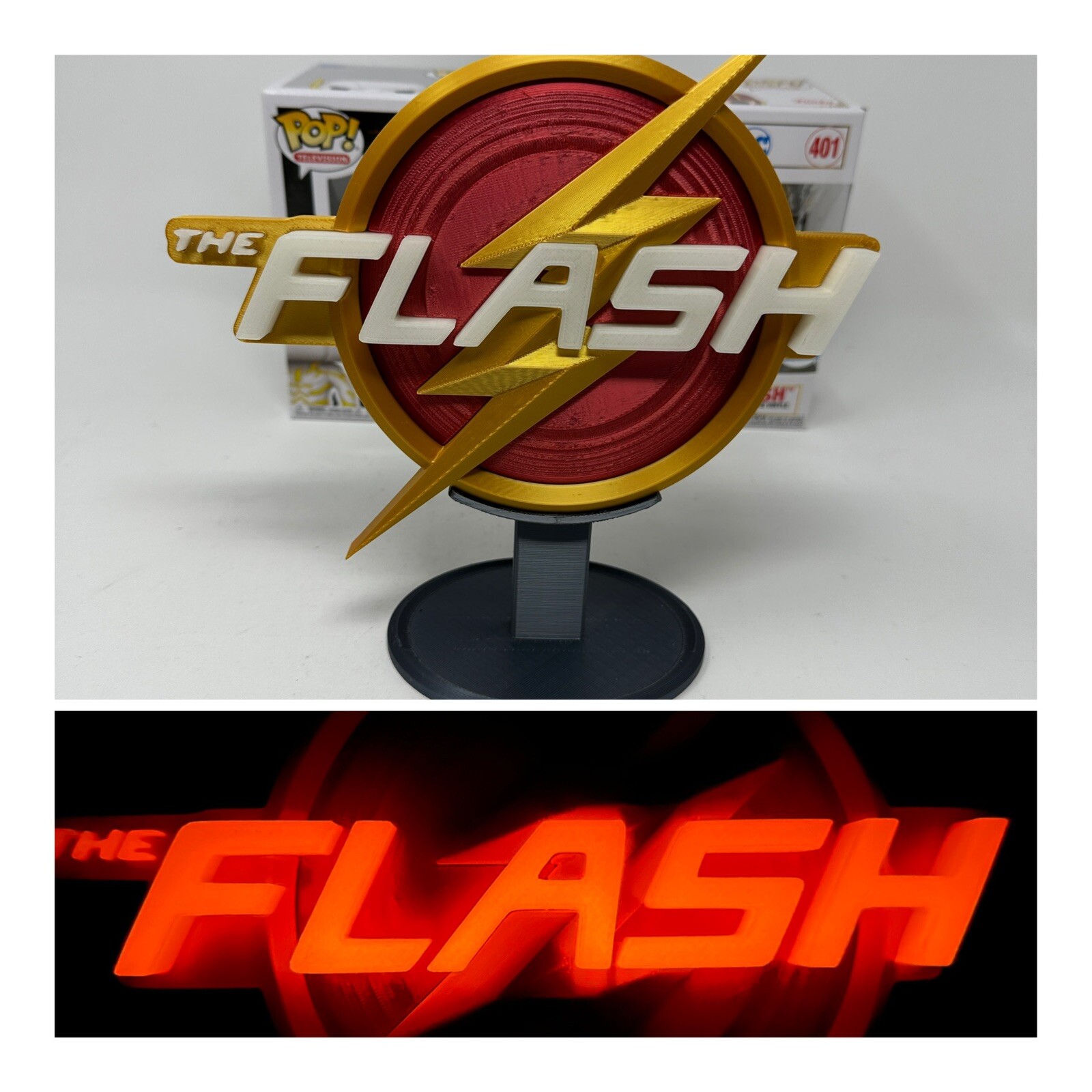 3D Printed FLASH (GITD) w TEXT TV LOGO Fan Sign for your Funko & collectibles 3D Printed FLASH (GITD) w TEXT TV LOGO Fan Sign for your Funko & collectibles