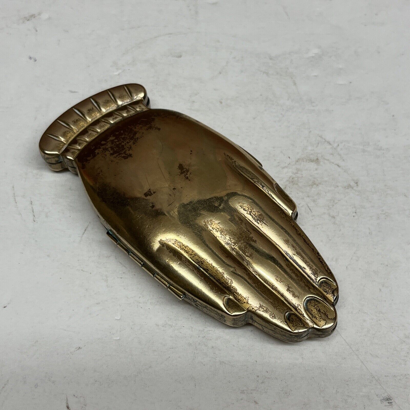 Vintage 1940's Volupte USA Golden Gesture Brass Hand Powder Makeup Compact