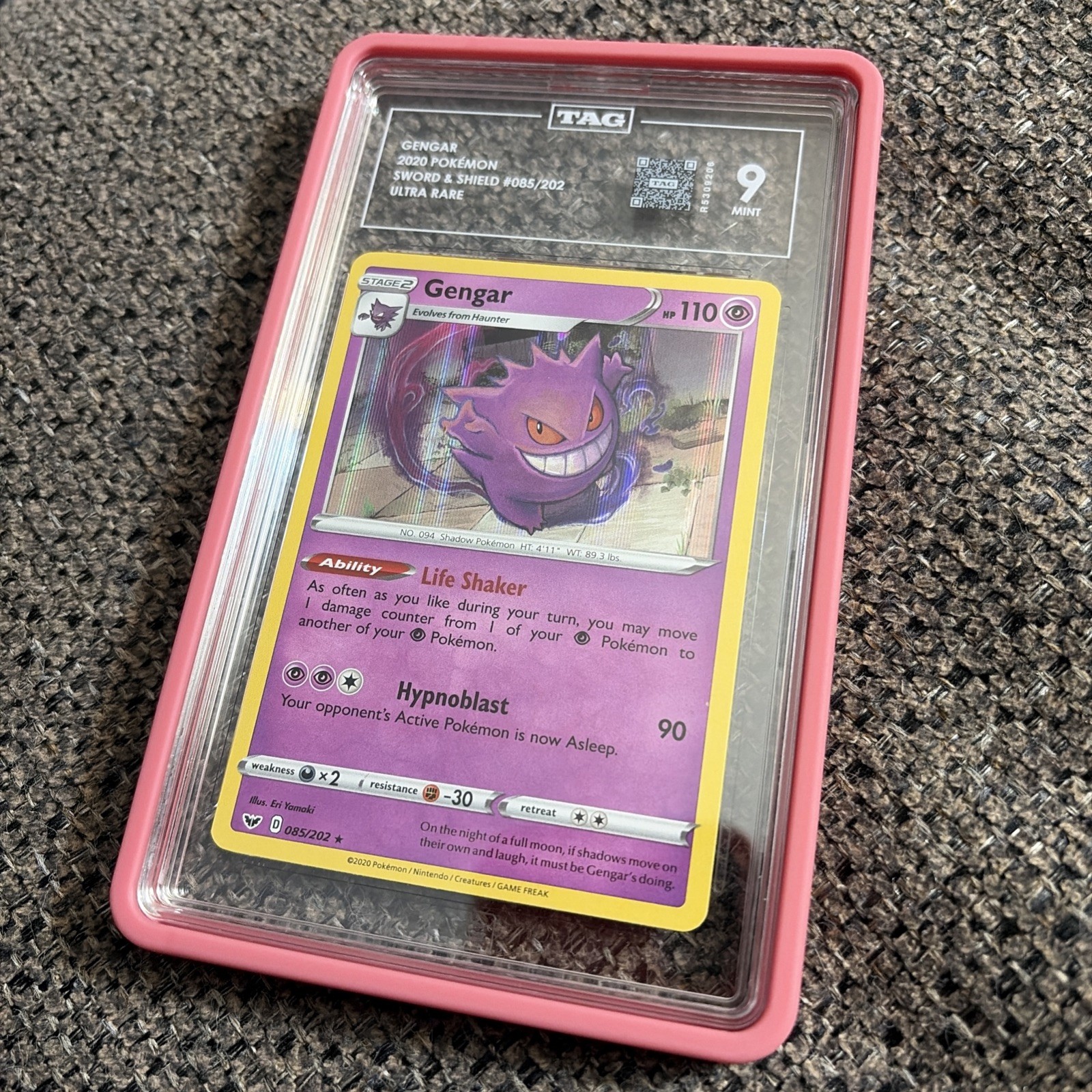 2020 Pokemon Sword & Shield Gengar 085/202 Ultra Rare Holo TAG 9 Mint 2020 Pokemon Sword & Shield Gengar 085/202 Ultra Rare Holo TAG 9 Mint