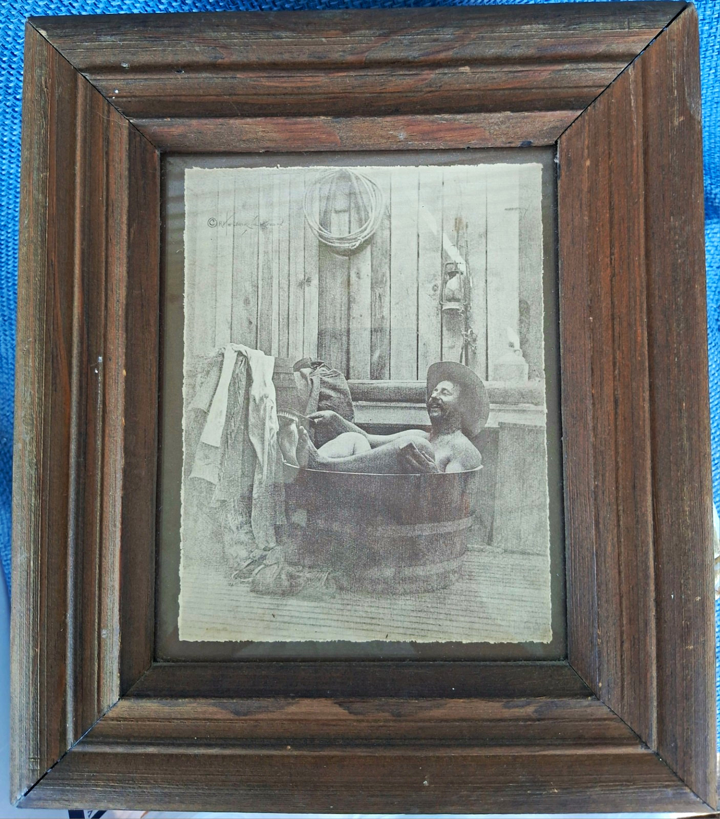 Vintage R Hendrickson Cowboy In Bathtub Art Print Framed Vintage R Hendrickson Cowboy In Bathtub Art Print Framed