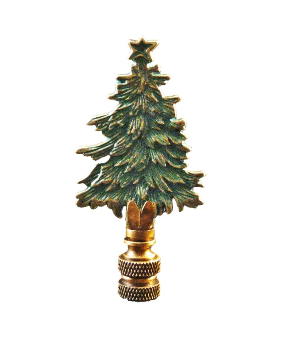 Holiday/Christmas Lamp Finial-TREE-Antique Brass/Green Finish-AB Base