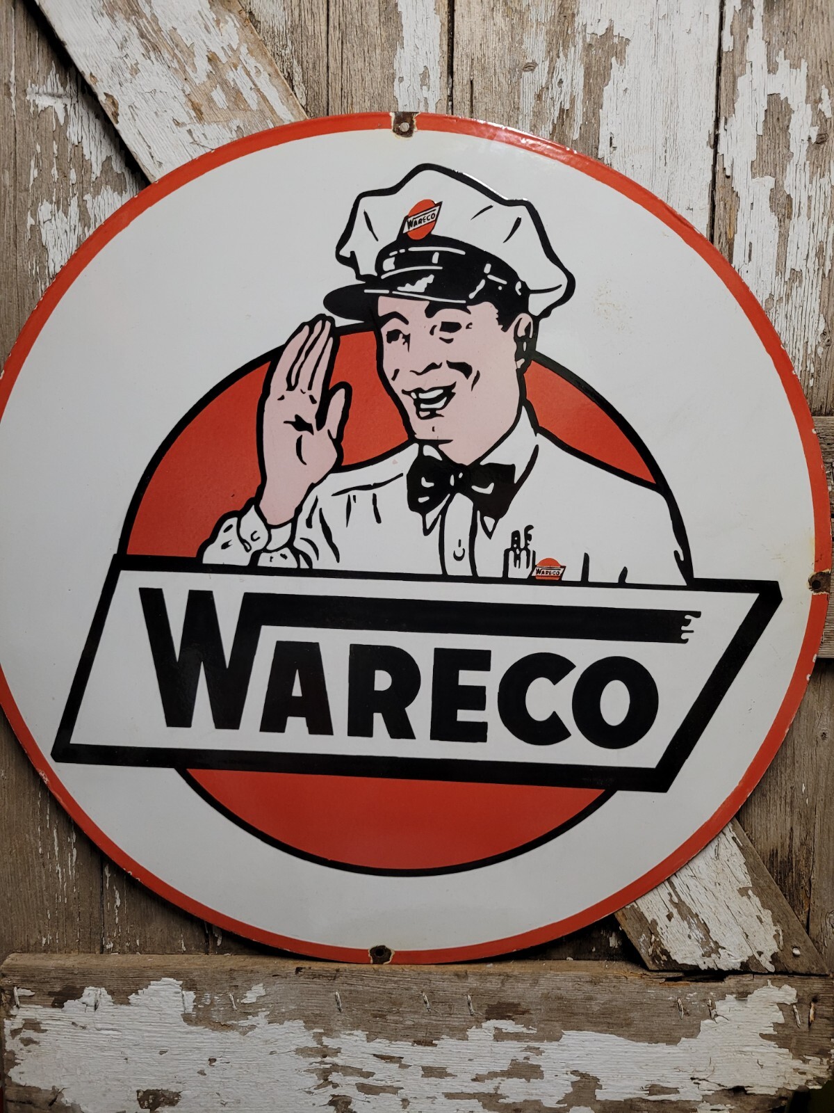 VINTAGE WARECO PORCELAIN SIGN 30" OLD GASOLINE GAS STATION OIL LUBE SHOP TEXACO VINTAGE WARECO PORCELAIN SIGN 30" OLD GASOLINE GAS STATION OIL LUBE SHOP TEXACO