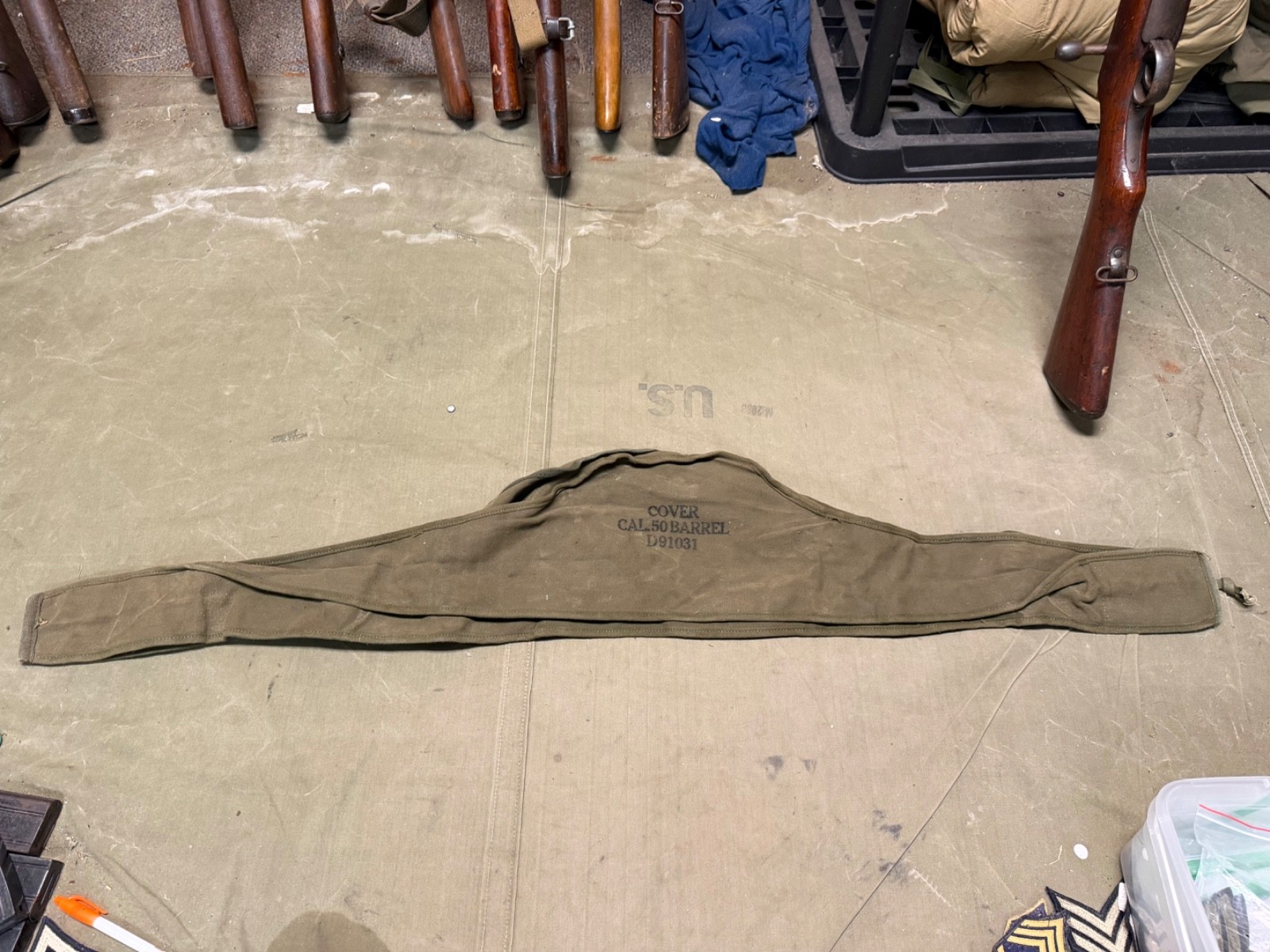 ORIGINAL WWII US ARMY BROWNING .50 CAL BARREL CARRY CASE COVER ORIGINAL WWII US ARMY BROWNING .50 CAL BARREL CARRY CASE COVER