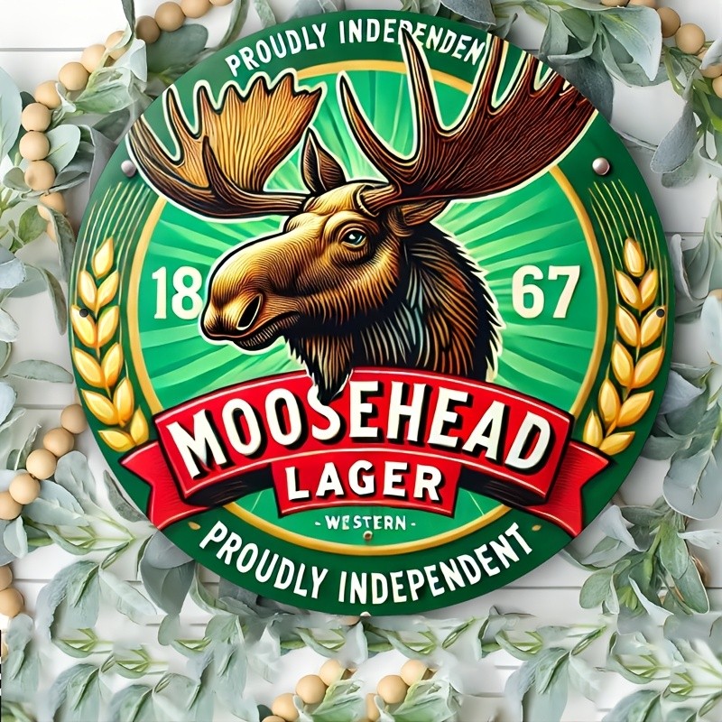 Vintage Moosehead Beer Sign - 8" Round Aluminum Tin Metal Signs Wall Decor with Vintage Moosehead Beer Sign - 8" Round Aluminum Tin Metal Signs Wall Decor with