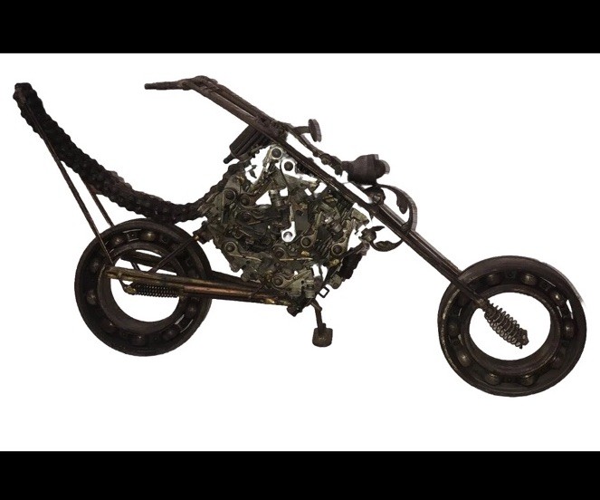 Awesome RARE OOAK Vintage Weld Art Sculpture Figurine Chopper Motorcycle 22” Awesome RARE OOAK Vintage Weld Art Sculpture Figurine Chopper Motorcycle 22”