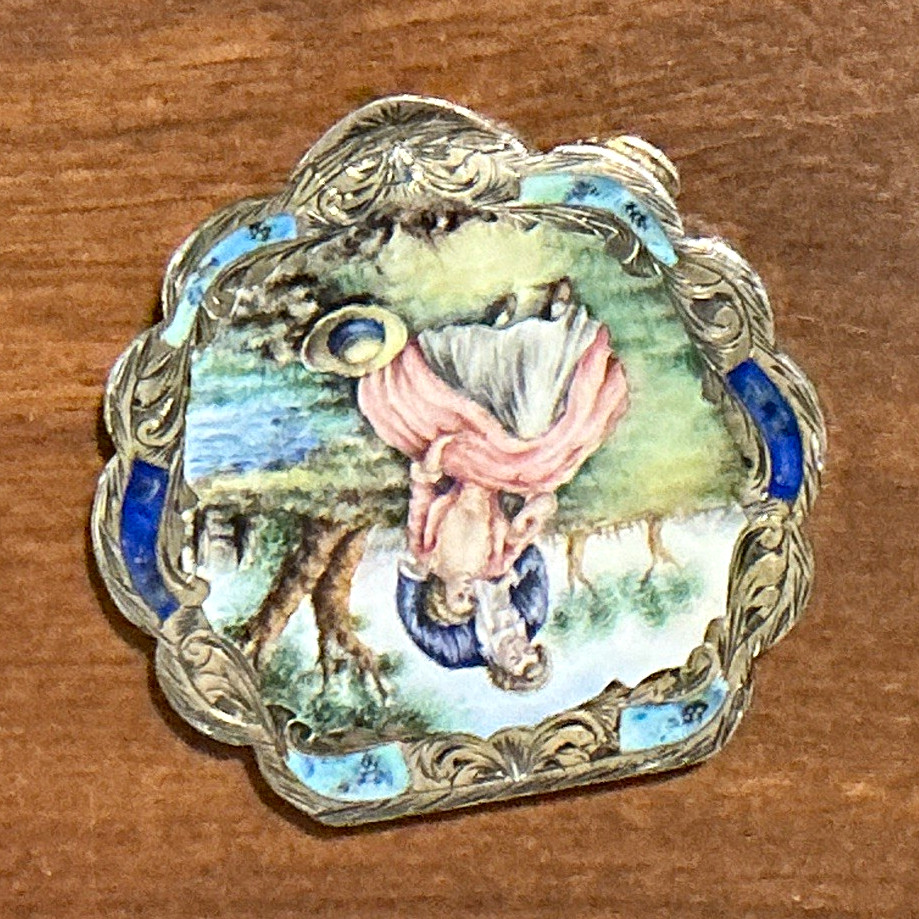 Antique Italian Silver Hand Painted Enamel Powder Compact Antique Italian Silver Hand Painted Enamel Powder Compact