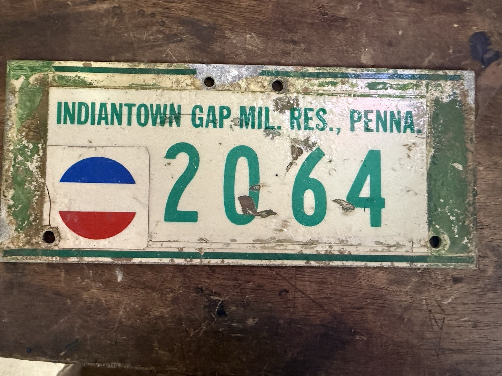 Vintage US Military Vehicle Plate Ft. Indiantown Gap PA Military Reservation