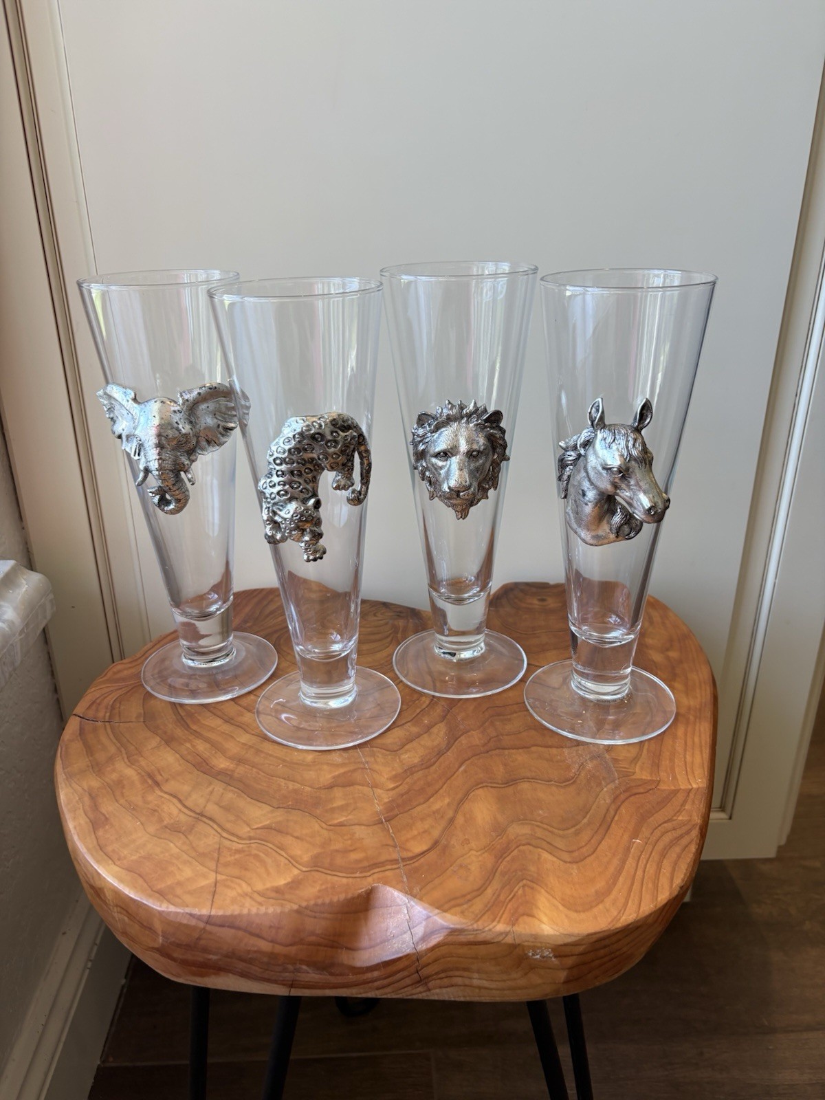 Arthur Court Vintage Pilsner Beer Glasses With Aluminum Animal Heads Set Of 4 Arthur Court Vintage Pilsner Beer Glasses With Aluminum Animal Heads Set Of 4