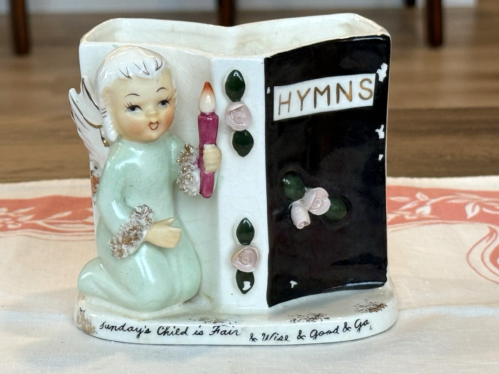 VTG Napco Sundays Child Angel Planter Days Of The Week Figurine S557G Japan