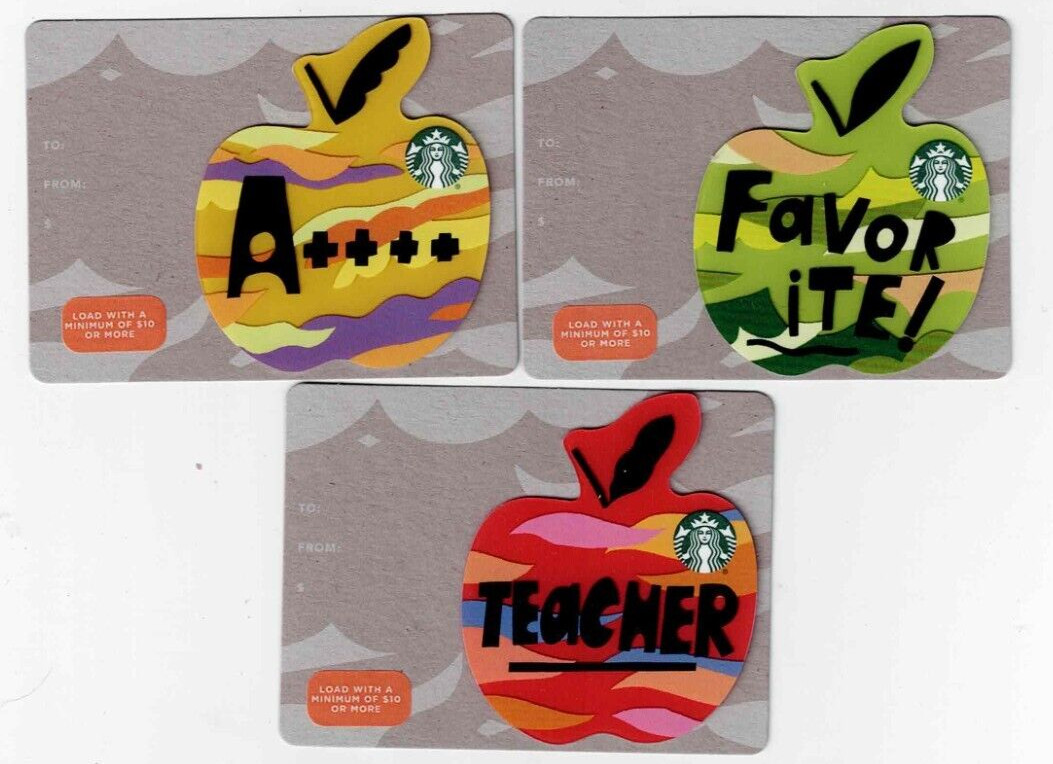 2017 STARBUCKS Gift Card LOT of 3 Die Cut Apples -Teacher- Collectible -No Value 2017 STARBUCKS Gift Card LOT of 3 Die Cut Apples -Teacher- Collectible -No Value