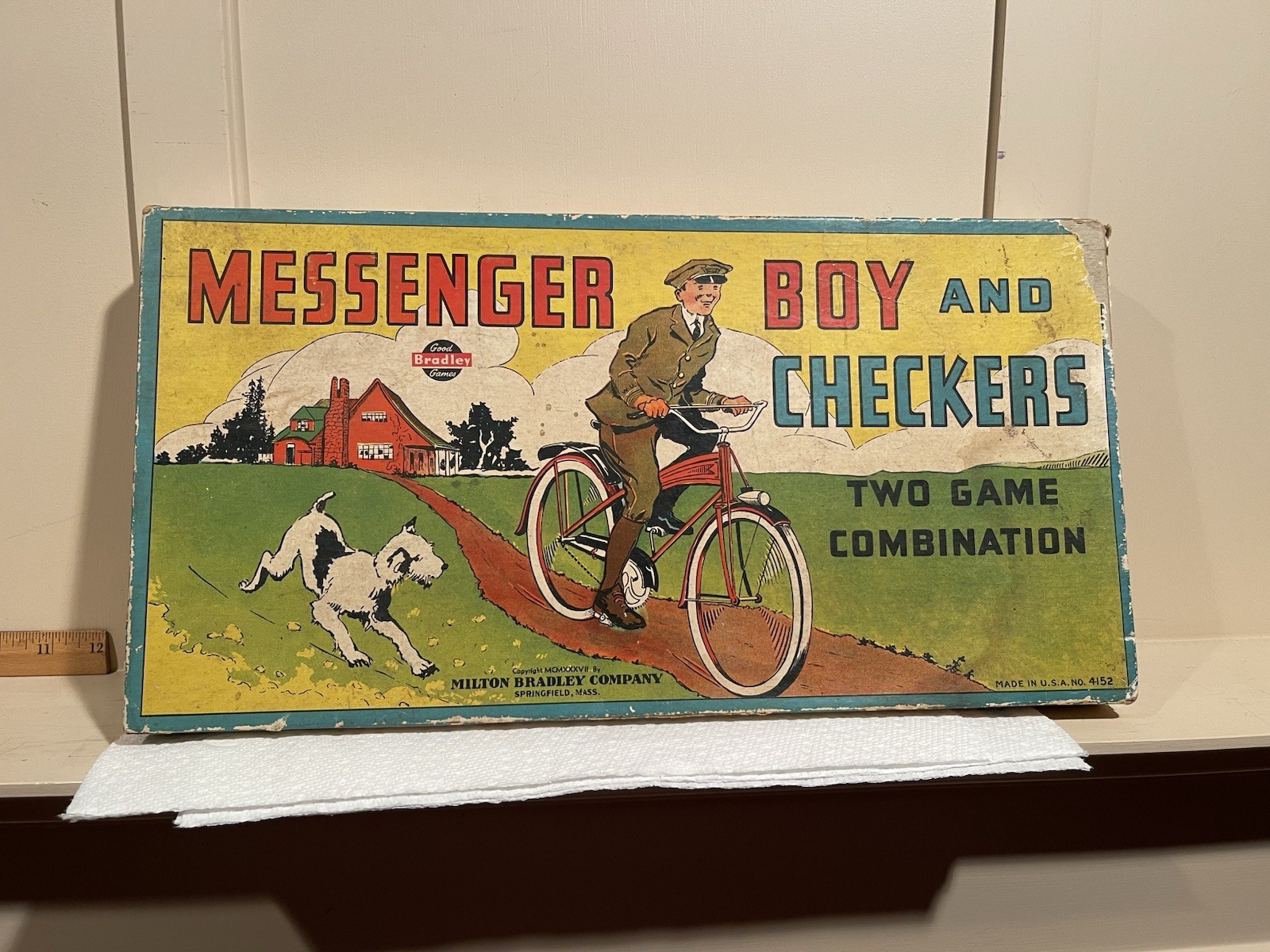 Antique 1937 Messenger Boy Litho Board Game Old Balloon Tire Bike Milton Bradley Antique 1937 Messenger Boy Litho Board Game Old Balloon Tire Bike Milton Bradley