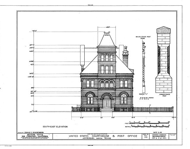 Jefferson Texas 1900s U S Courthouse Post Office South-East Elevation HABS