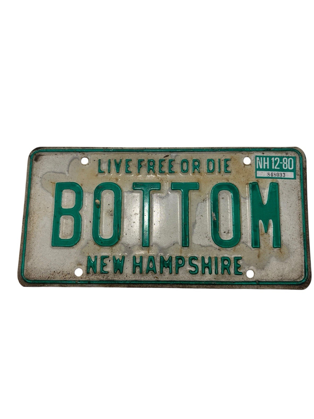 Original "BOTTOM" 1980 License Plate Vanity VINTAGE