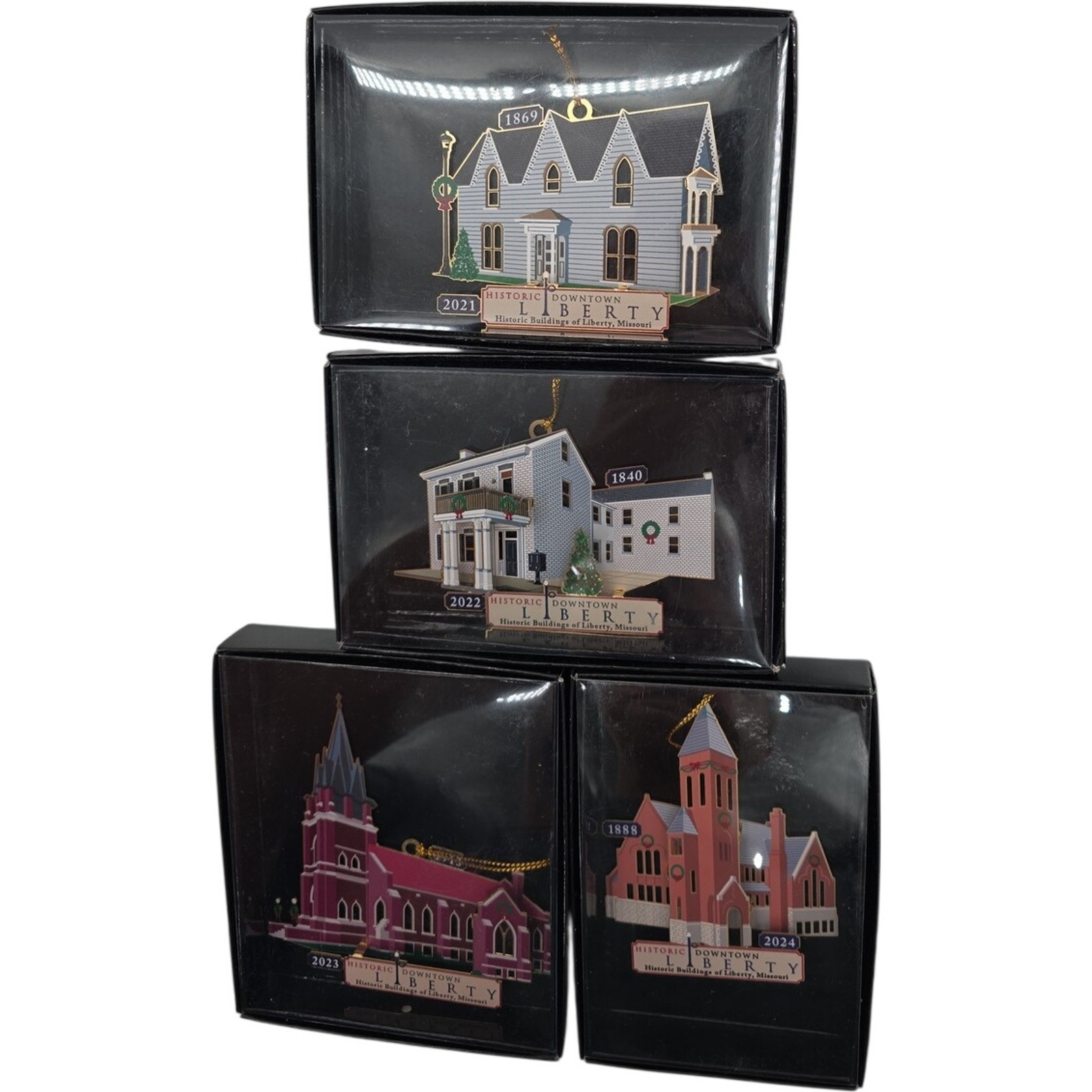 Historic Downtown Liberty Missouri Collectible Ornaments Lot of 4 Holiday Decor