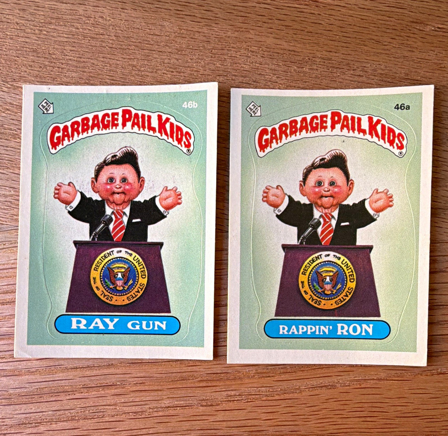 Topps 1985 Garbage Pail Kids 2nd Series Rappin' Ron 46a + Ray Gun 46b Topps 1985 Garbage Pail Kids 2nd Series Rappin' Ron 46a + Ray Gun 46b