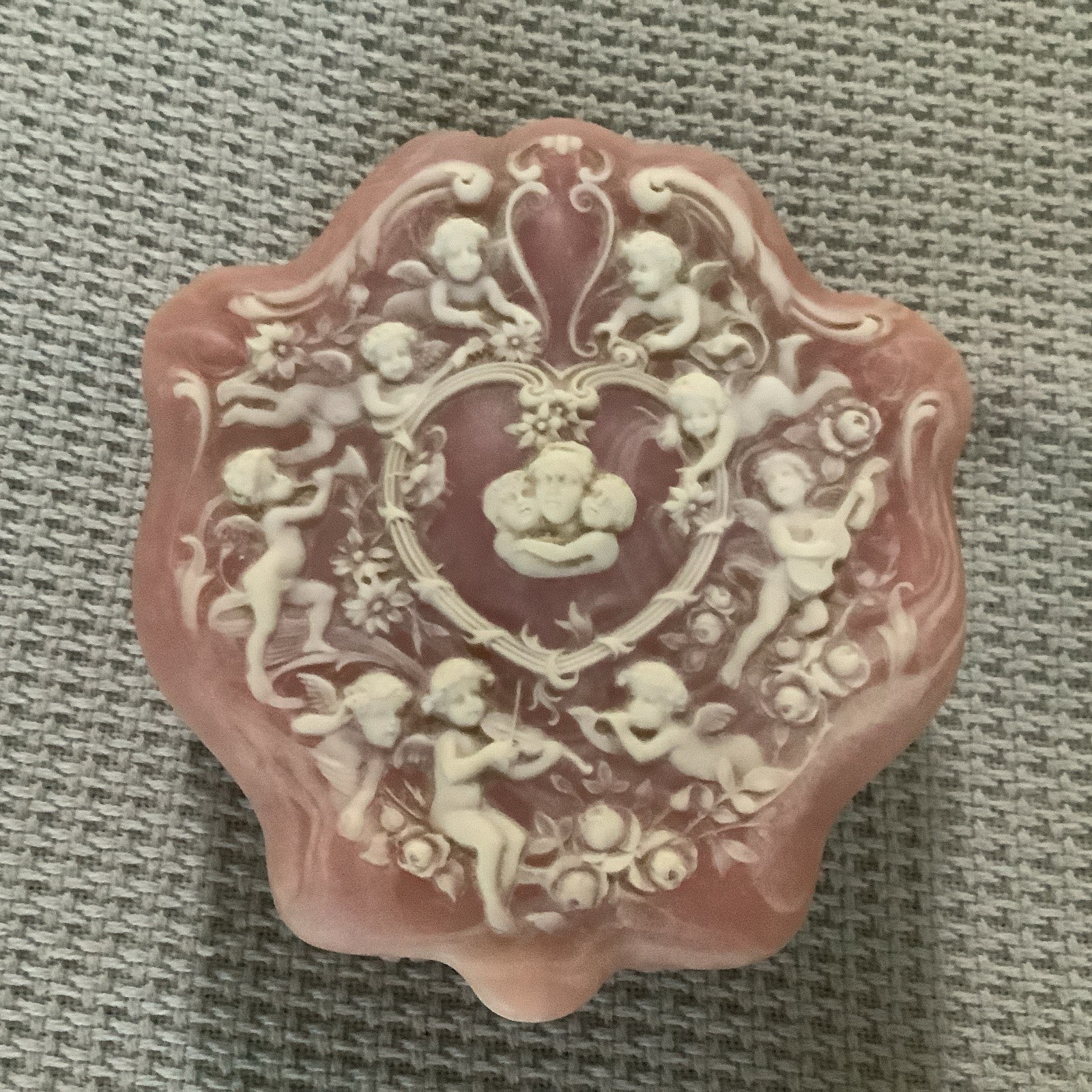 Incolay Stone Hinged Jewelry Box Trinket Scroll Children/Floral Vintage