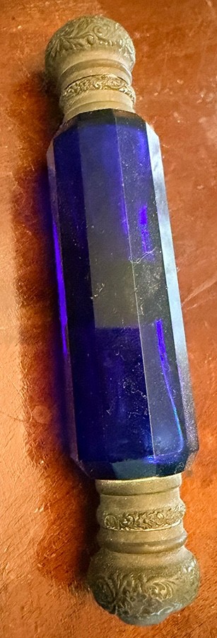 Antique Victorian Cobalt Blue Glass Double Ended Faceted Scent Bottle