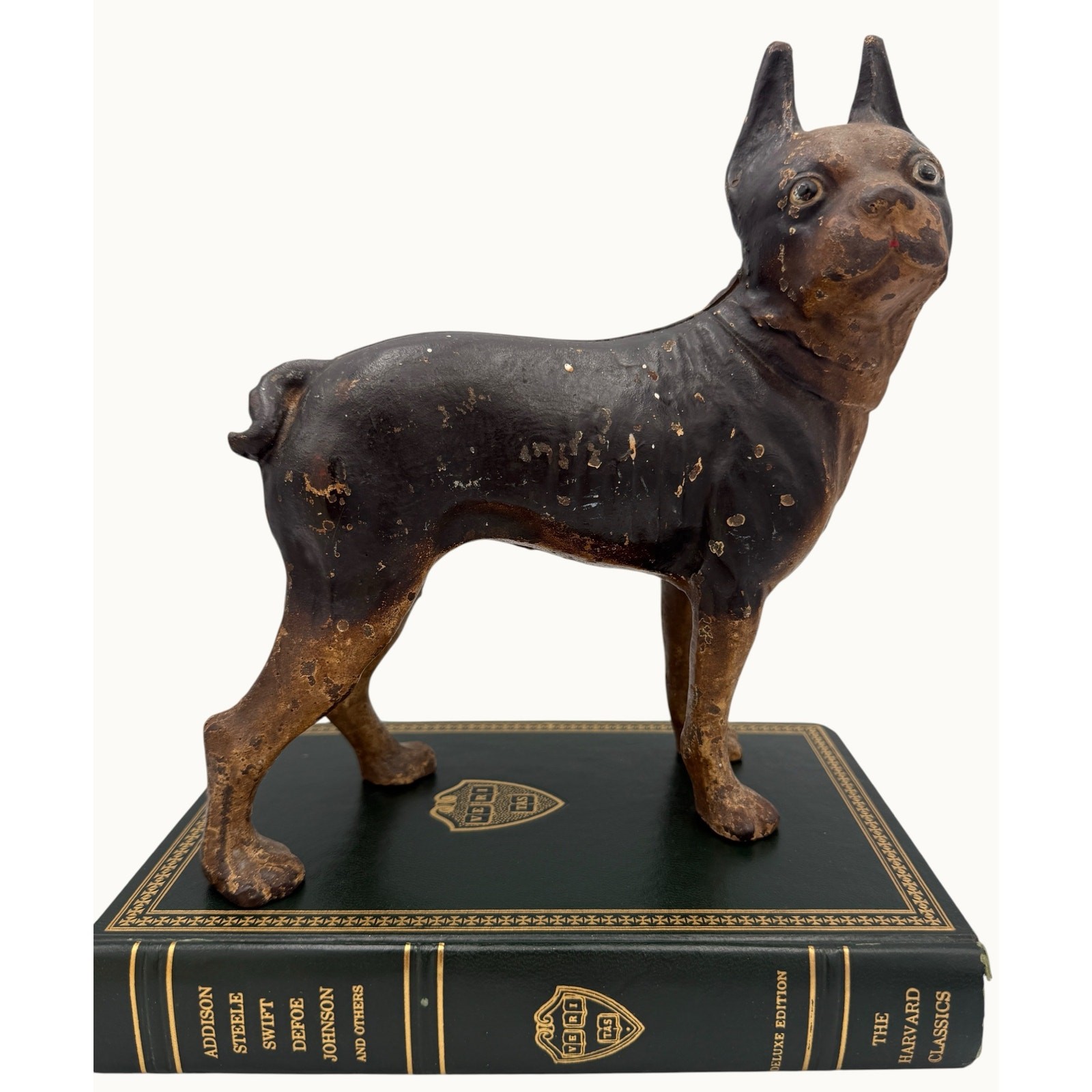 Antique Cast Iron Boston Terrier Dog Doorstop Heavy Glass Eyes Original Paint Antique Cast Iron Boston Terrier Dog Doorstop Heavy Glass Eyes Original Paint