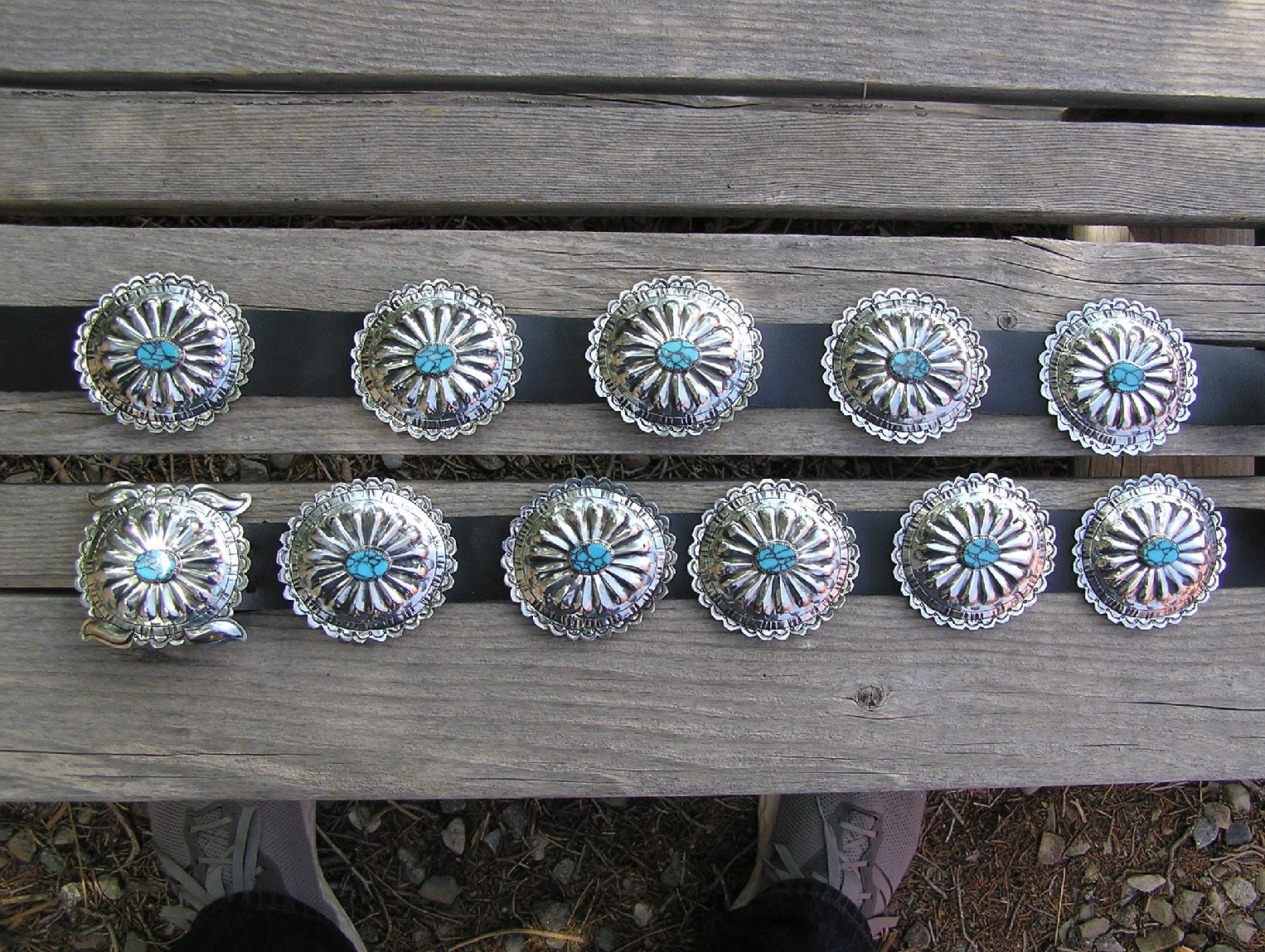 LARGE, Very Nice Navajo Indian Handmade Turquoise & Nickel Silver Concho Belt. LARGE, Very Nice Navajo Indian Handmade Turquoise & Nickel Silver Concho Belt.