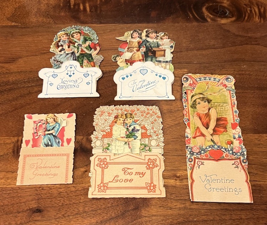 Lot 5 Antique GERMAN 3D Pop Up Valentine Cards Fold Out Embossed Die Cut