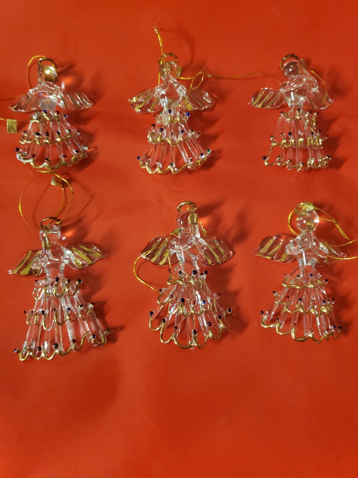 6 Vintage Hand Spun Clear Glass Angel Christmas Ornament Gold Trim Candle Halo 6 Vintage Hand Spun Clear Glass Angel Christmas Ornament Gold Trim Candle Halo