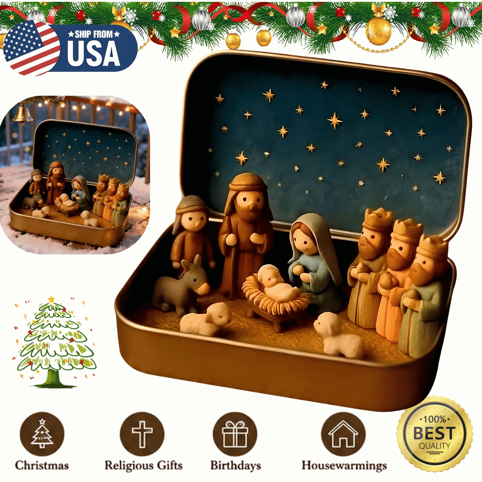 Christmas Nativity Set in a Tin Box Pocket Nativity Jesus Classic Scene Mini Tin Christmas Nativity Set in a Tin Box Pocket Nativity Jesus Classic Scene Mini Tin