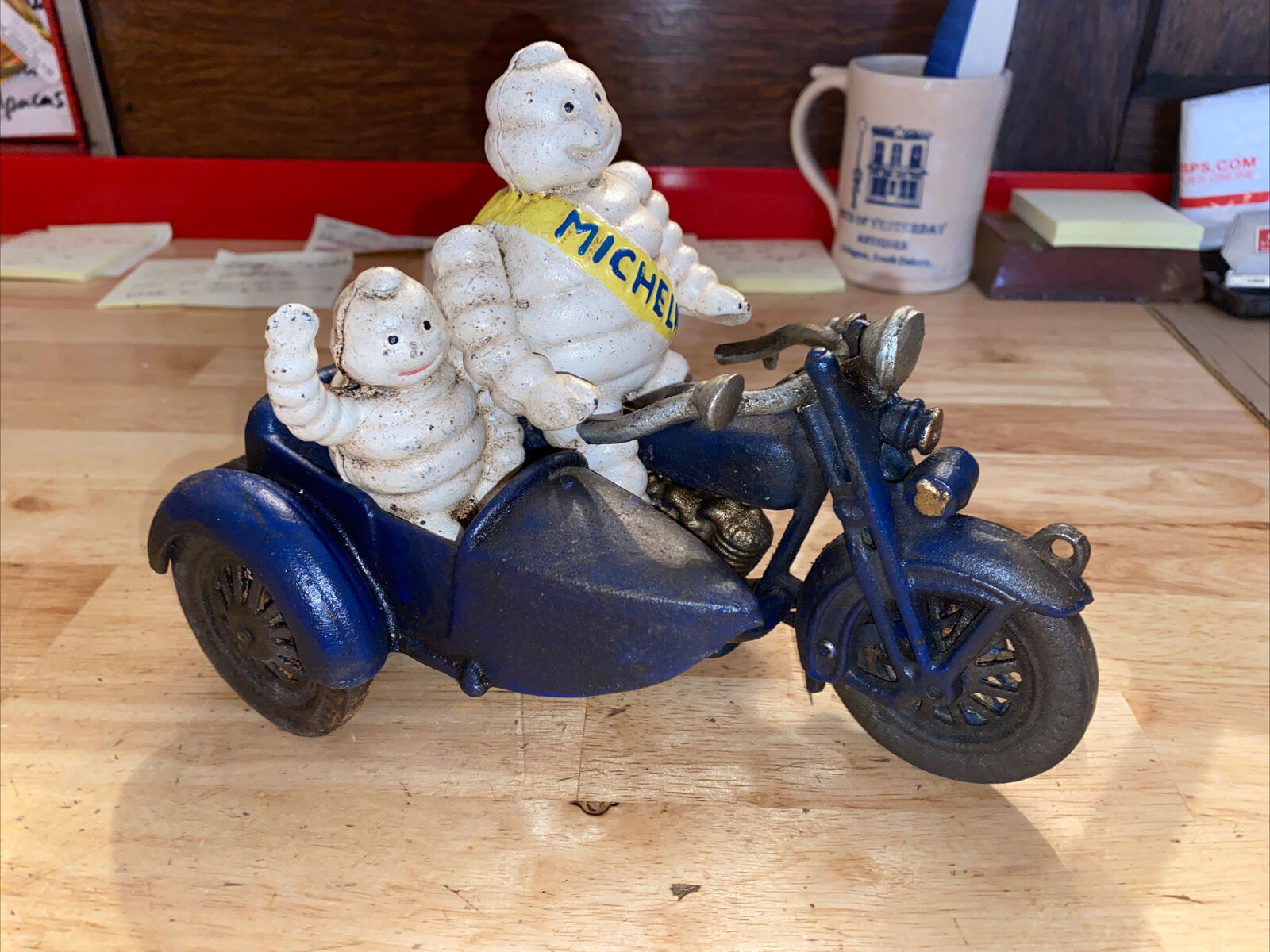 Michelin Tire Men Motorcycle Sidecar Cast Iron Patina Harley Goodyear Collector