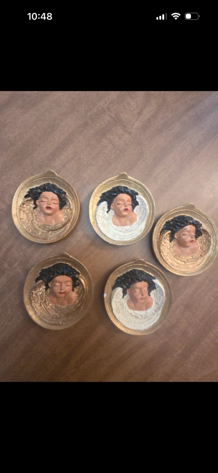 Vintage Mid Century Plaster Cherub Wall Plaques 5 Gold Chalkware Angel Putti