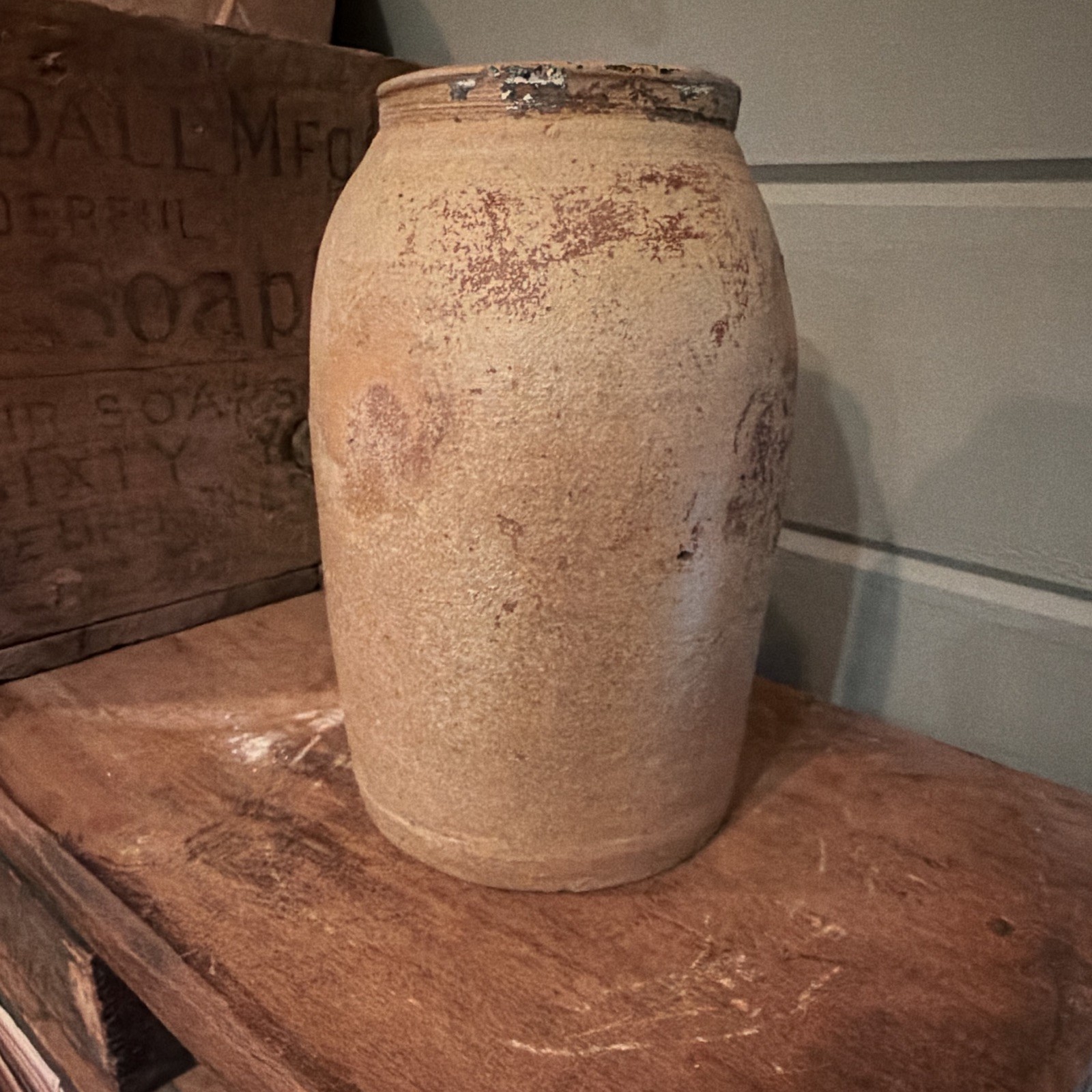 Early Antique Original Stoneware Storage Wax Seal Jar Crock Late 19th Century Early Antique Original Stoneware Storage Wax Seal Jar Crock Late 19th Century