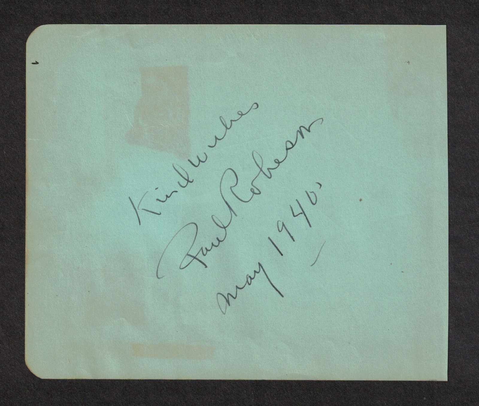 Paul Robeson American Actor Original Signed Autograph Album Page Dated 1940 Paul Robeson American Actor Original Signed Autograph Album Page Dated 1940