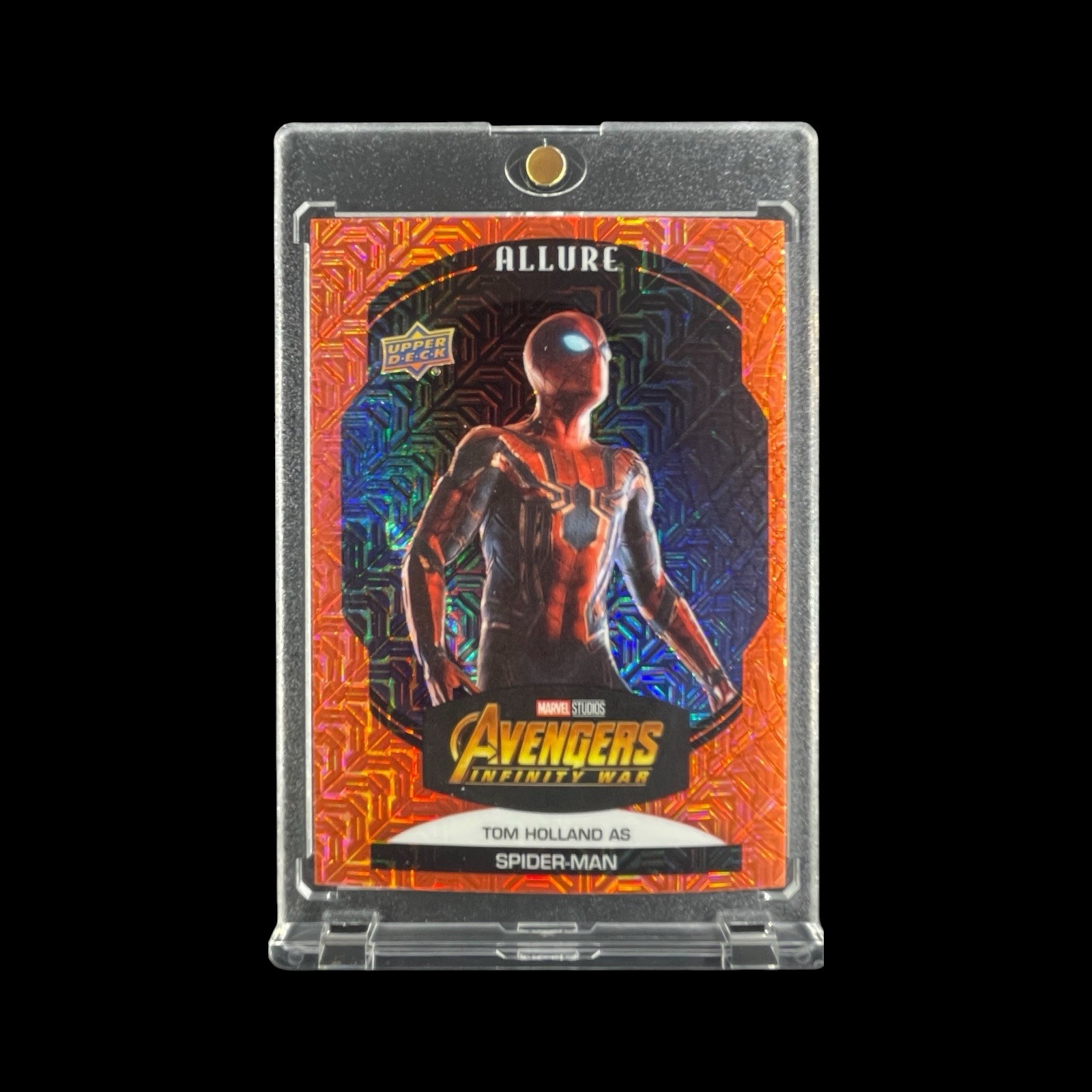 SPIDER-MAN ORANGE MOJO REFRACTOR TOM HOLLAND CARD 2022 Upper Deck Avengers SPIDER-MAN ORANGE MOJO REFRACTOR TOM HOLLAND CARD 2022 Upper Deck Avengers
