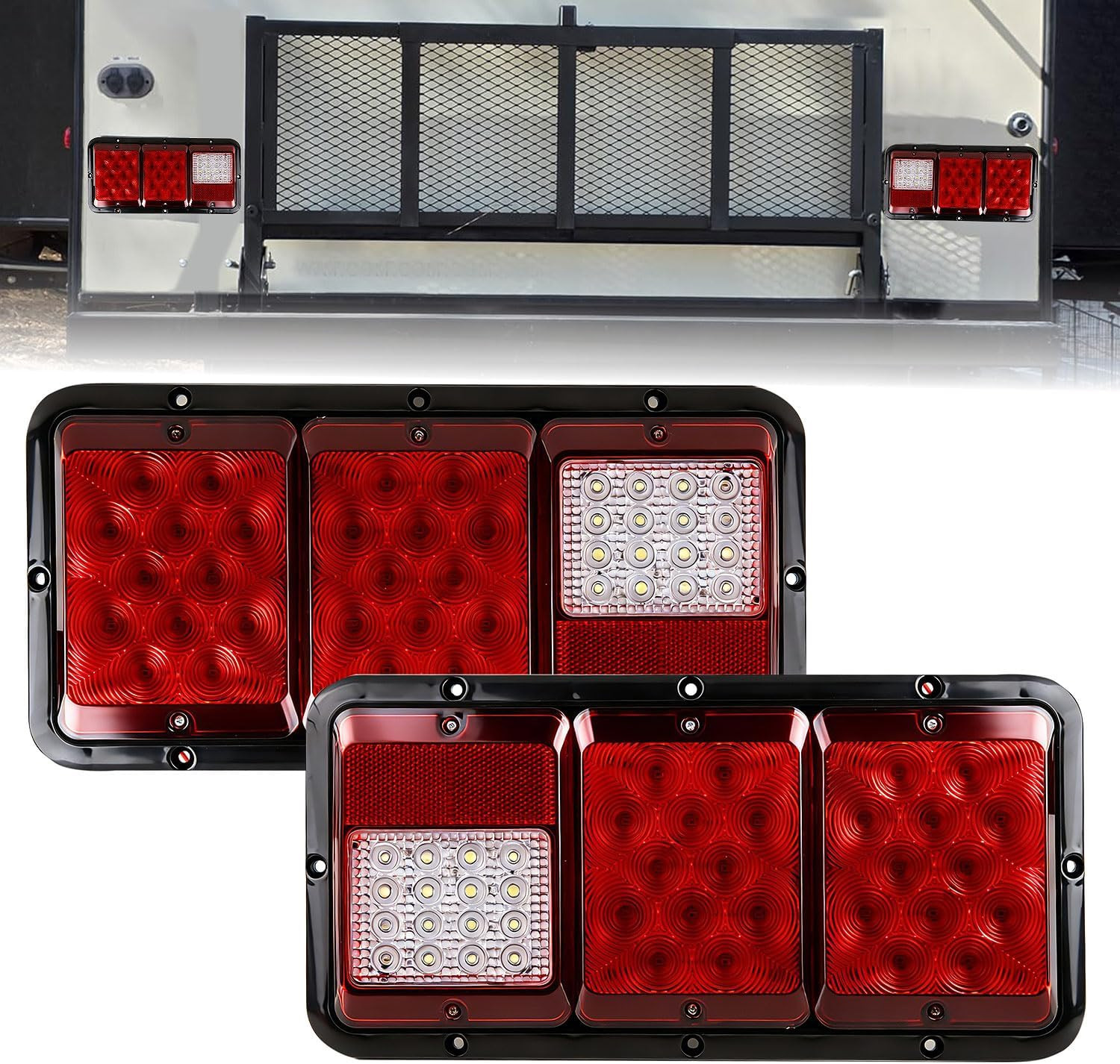 2Pcs LED Triple Tail Lights Rectangle LED Trailer Camper Van RV Tail Lights
