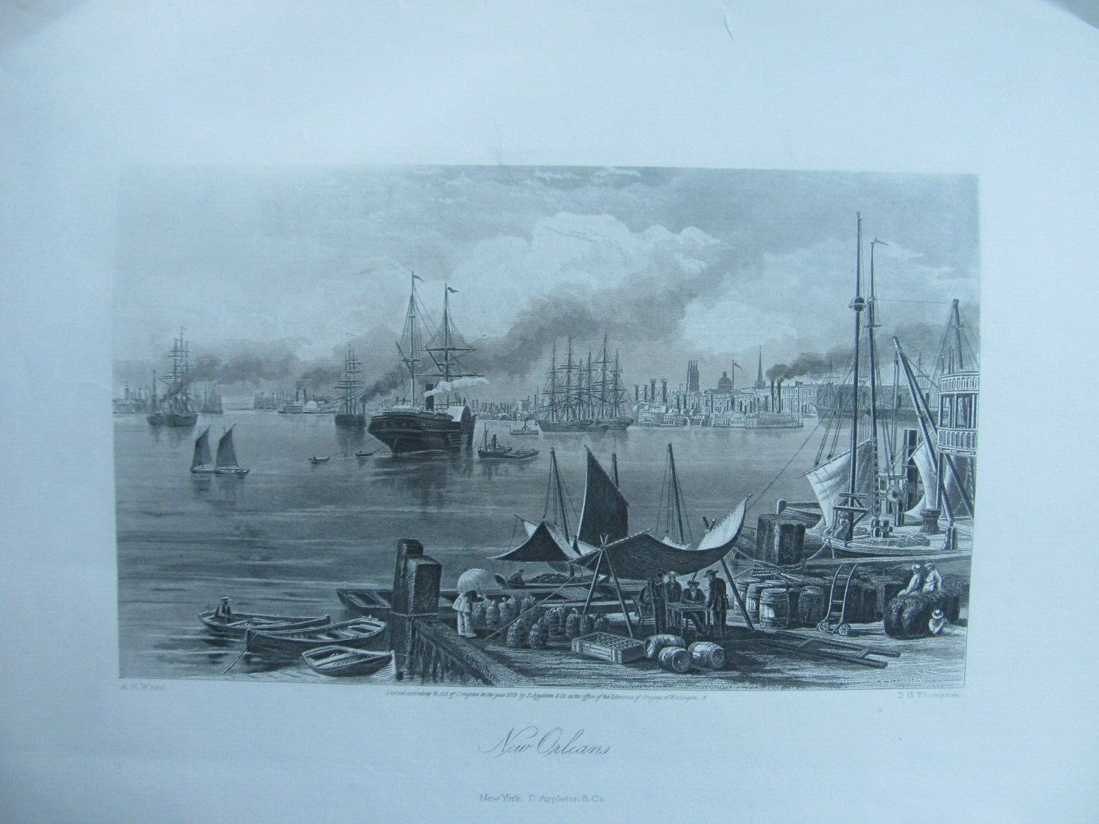 RARE 1873 Antique Print Engraving, "New Orleans" Louisiana, Appleton, A. R. Waud