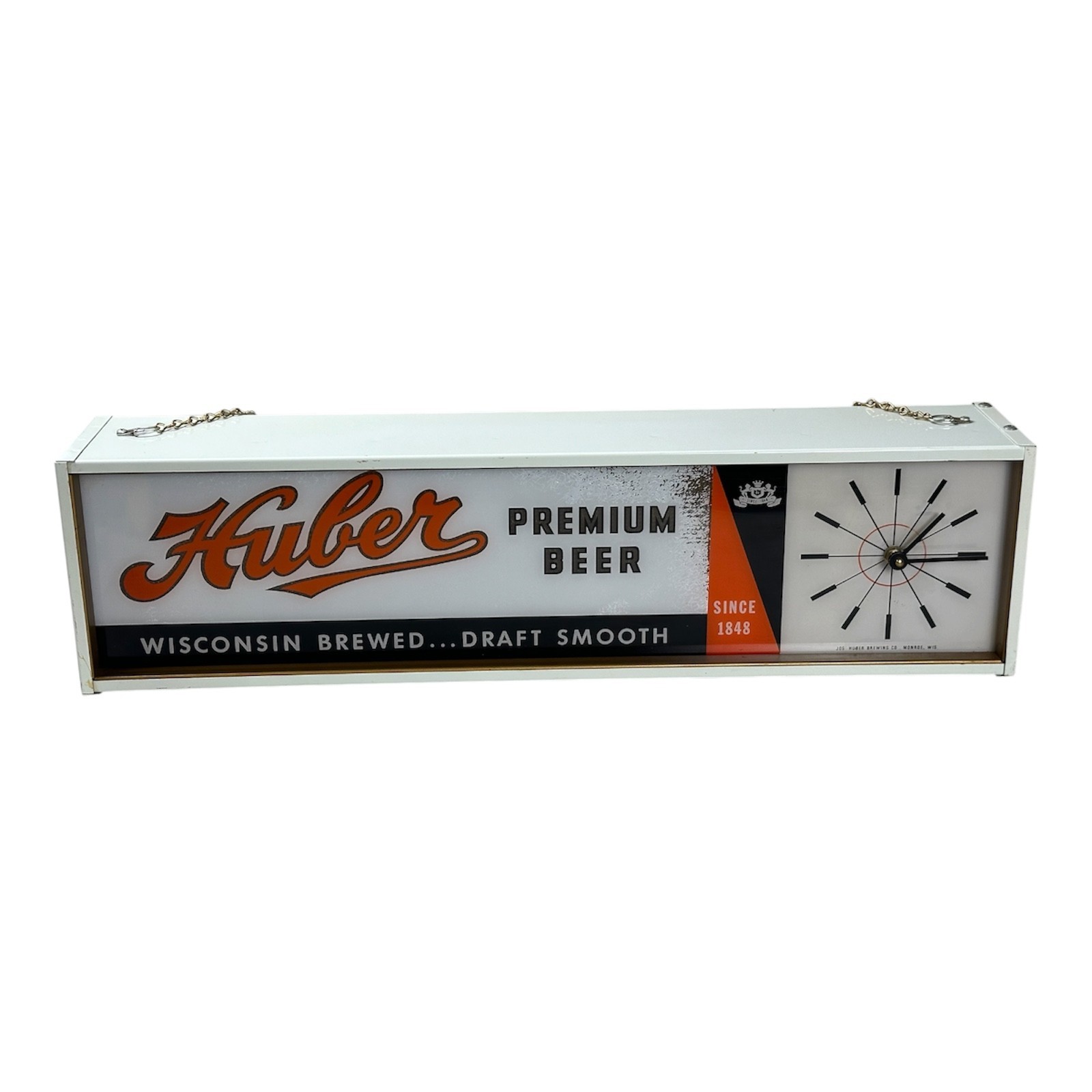 VTG 1960s Huber Premium Beer Draft Smooth Starburst Lighted Clock Sign 25.5" VTG 1960s Huber Premium Beer Draft Smooth Starburst Lighted Clock Sign 25.5"