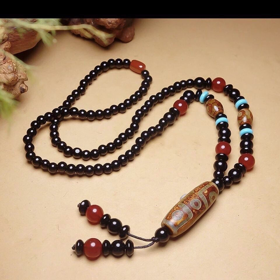 Tibetan Three-eye Nine-eye Dzi Bead Agate Necklace, Buddha Bead Bracelet Tibetan Three-eye Nine-eye Dzi Bead Agate Necklace, Buddha Bead Bracelet