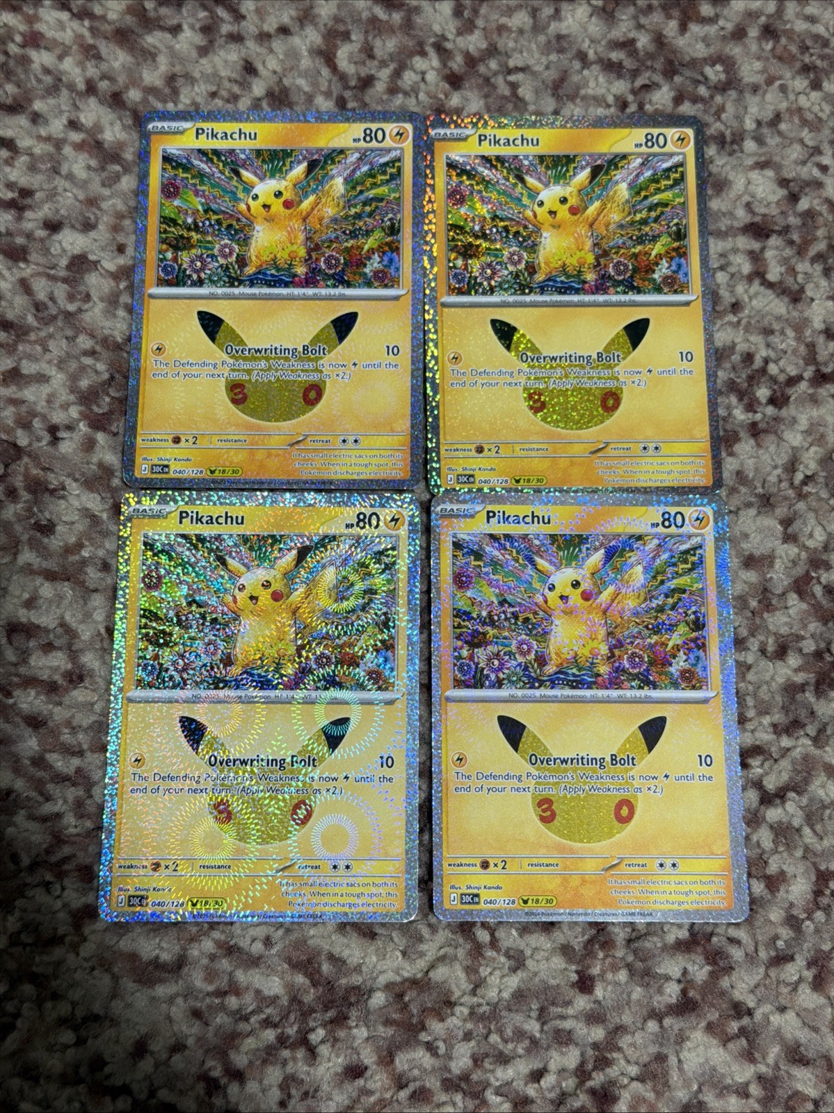 Pikachu Lot 30th Anniversary Pokemon X4 #40/128 18/30 Shinji Kanda Pikachu Lot 30th Anniversary Pokemon X4 #40/128 18/30 Shinji Kanda