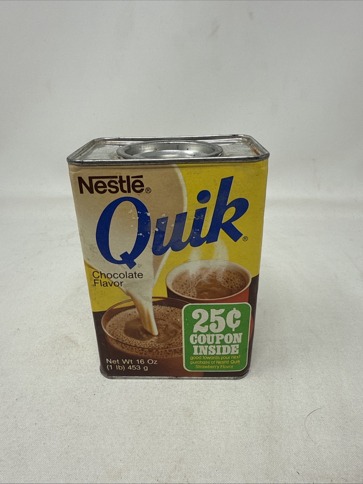 Vintage 1970s/80s Nestle Quik Chocolate Tin/Canister Bunny Comic Game On Back Vintage 1970s/80s Nestle Quik Chocolate Tin/Canister Bunny Comic Game On Back