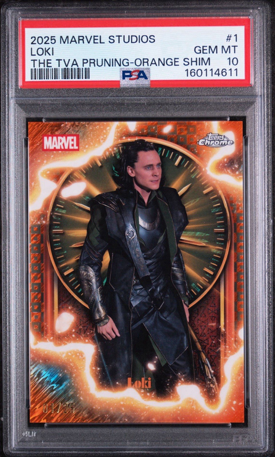 2025 Topps Marvel Studios Chrome God Loki TVA Pruning Orange #04/50 *PSA 10* 2025 Topps Marvel Studios Chrome God Loki TVA Pruning Orange #04/50 *PSA 10*